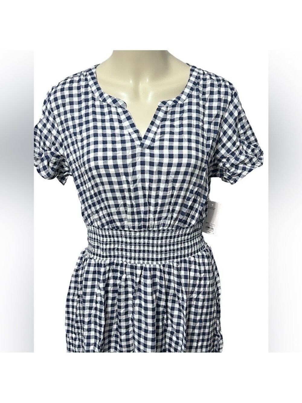 NWT Croft & Barrow Women’s Blue White Gingham Smocked Dress L
